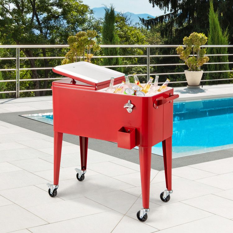 1PC Red Portable Outdoor Patio Cooler Cart - DelightsDownSouth