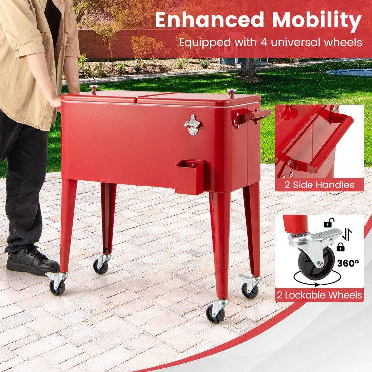 1PC Red Portable Outdoor Patio Cooler Cart - DelightsDownSouth