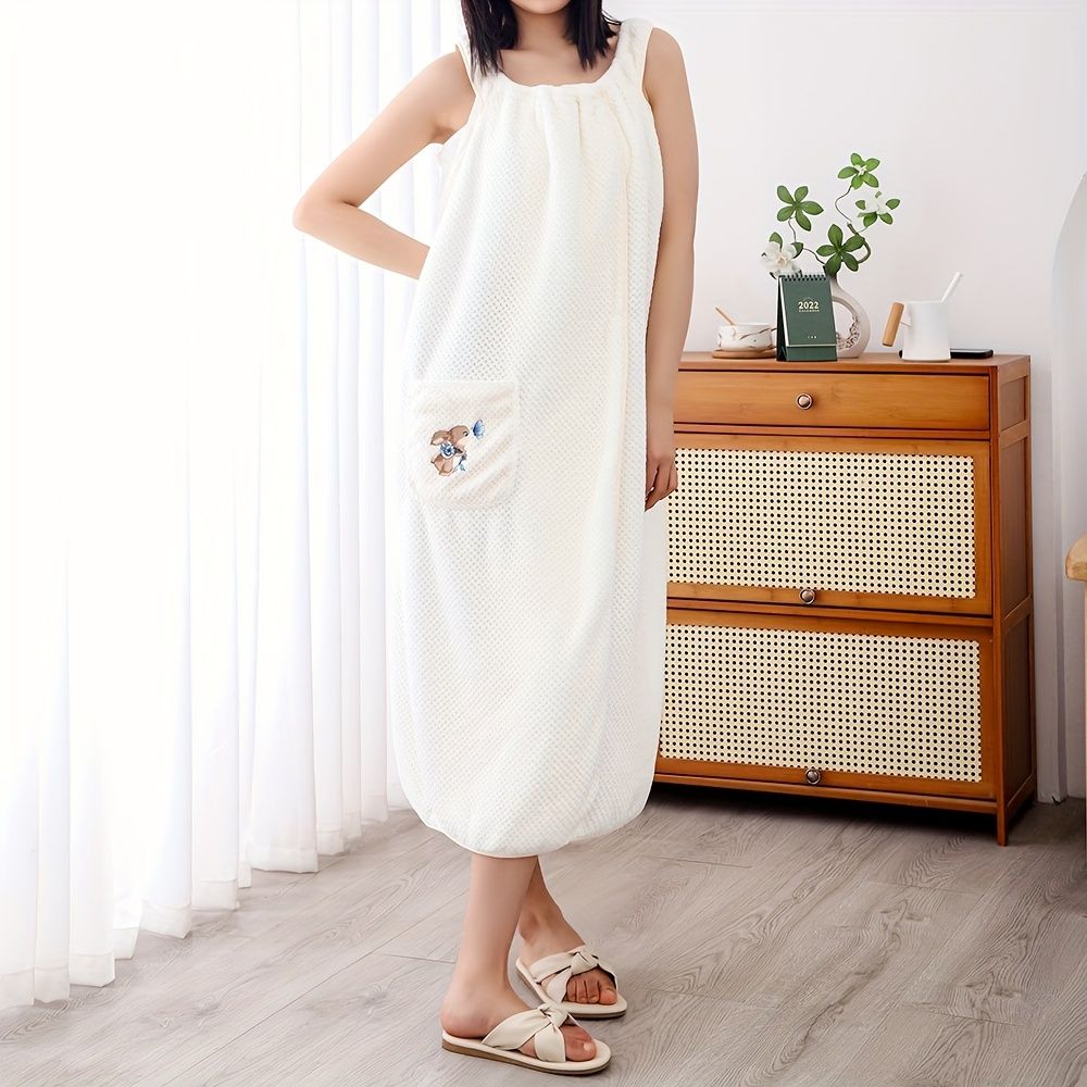 1pc Women's Shower Dress; Wearable Bath Wrap Towels For Women; Patched Pocket Bathrobe; Shower Spa Wrap For Sauna Beach Pool; Super Absorbent Bath Skirt; Big Bath Towel - DelightsDownSouth