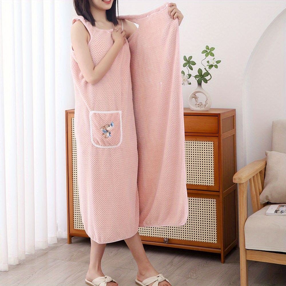 1pc Women's Shower Dress; Wearable Bath Wrap Towels For Women; Patched Pocket Bathrobe; Shower Spa Wrap For Sauna Beach Pool; Super Absorbent Bath Skirt; Big Bath Towel - DelightsDownSouth