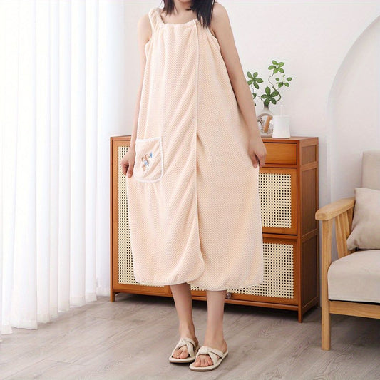 1pc Women's Shower Dress; Wearable Bath Wrap Towels For Women; Patched Pocket Bathrobe; Shower Spa Wrap For Sauna Beach Pool; Super Absorbent Bath Skirt; Big Bath Towel - DelightsDownSouth