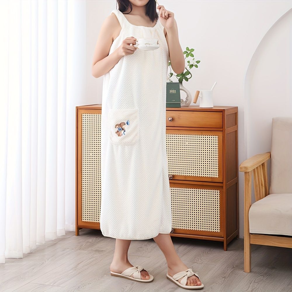 1pc Women's Shower Dress; Wearable Bath Wrap Towels For Women; Patched Pocket Bathrobe; Shower Spa Wrap For Sauna Beach Pool; Super Absorbent Bath Skirt; Big Bath Towel - DelightsDownSouth