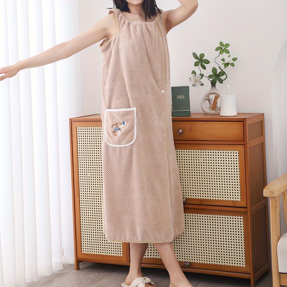 1pc Women's Shower Dress; Wearable Bath Wrap Towels For Women; Patched Pocket Bathrobe; Shower Spa Wrap For Sauna Beach Pool; Super Absorbent Bath Skirt; Big Bath Towel - DelightsDownSouth
