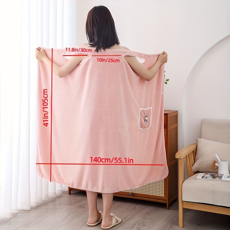 1pc Women's Shower Dress; Wearable Bath Wrap Towels For Women; Patched Pocket Bathrobe; Shower Spa Wrap For Sauna Beach Pool; Super Absorbent Bath Skirt; Big Bath Towel - DelightsDownSouth