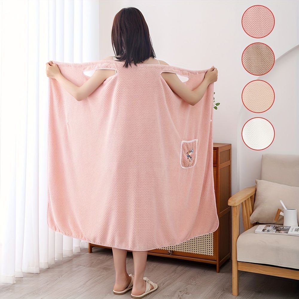 1pc Women's Shower Dress; Wearable Bath Wrap Towels For Women; Patched Pocket Bathrobe; Shower Spa Wrap For Sauna Beach Pool; Super Absorbent Bath Skirt; Big Bath Towel - DelightsDownSouth