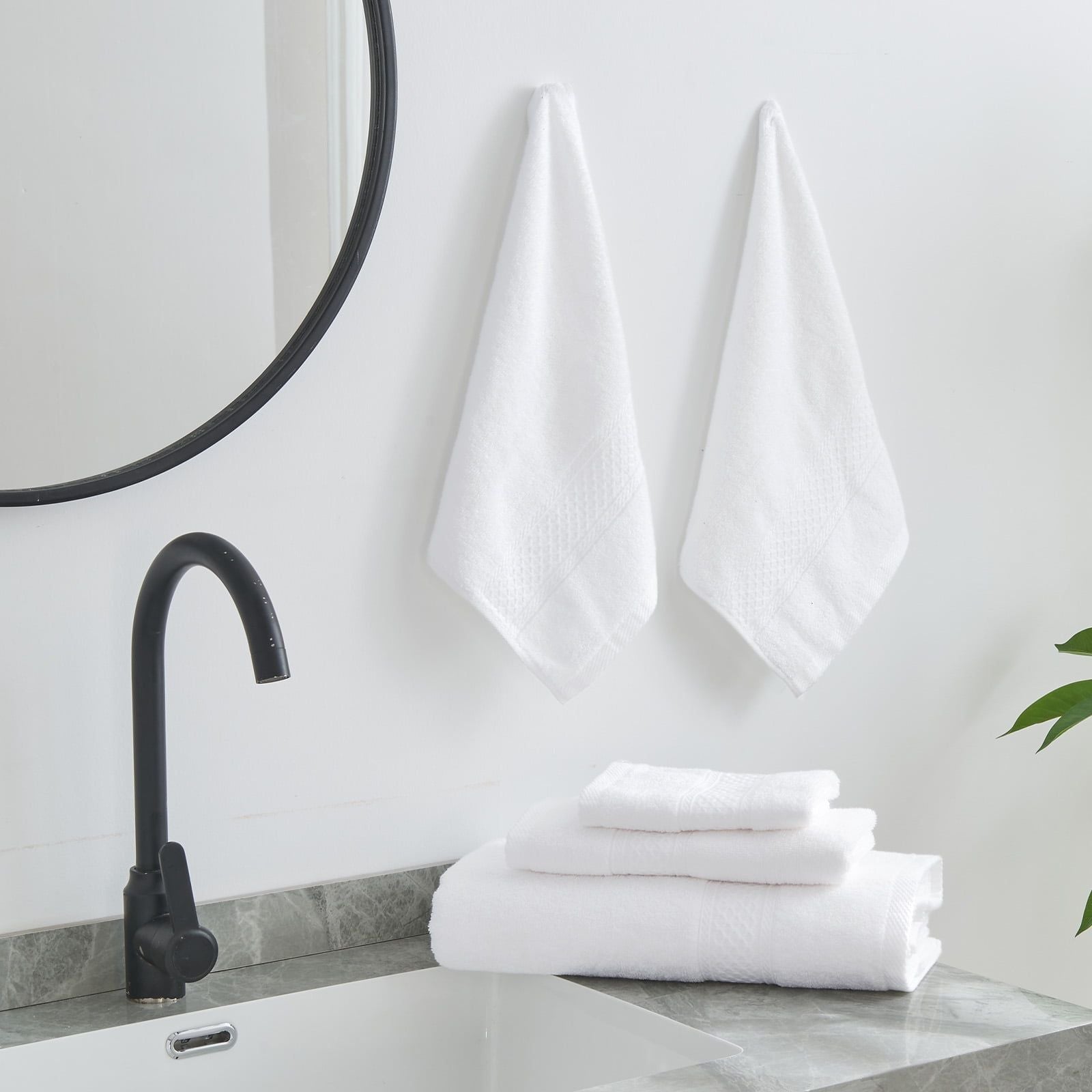 2 Bath Towels 2 Hand Towels 2 Washcloths, Highly Absorbent Towels for Bathroom, Gym, Hotel (White) - DelightsDownSouth