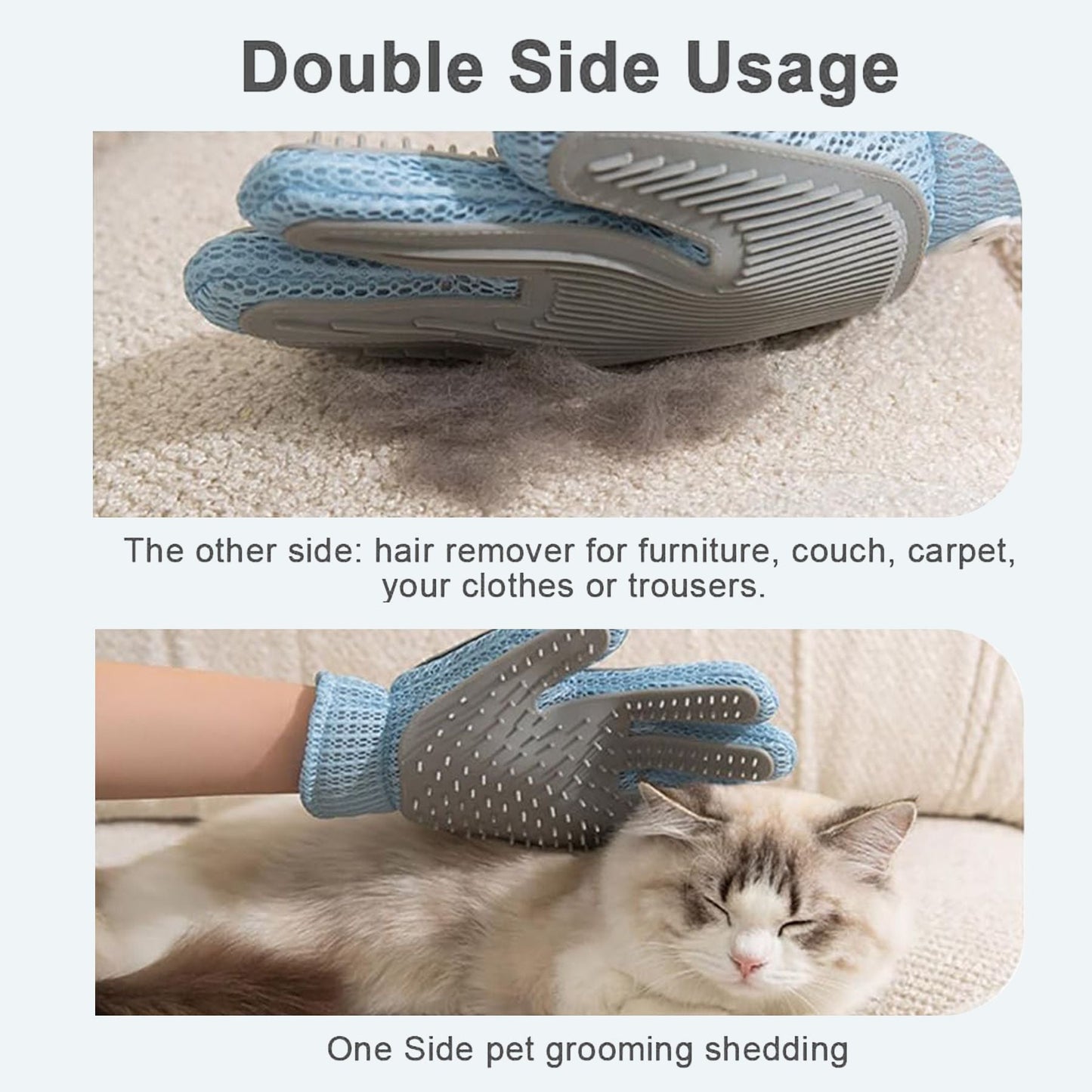 2 - in - 1 Pet Grooming Glove – Double - Sided Deshedding & Massage Brush for Cats/Dogs, Removes Loose Hair from Fur & Furniture, Ultra - Soft Easy - Clean Mitt(single glove) - DelightsDownSouth