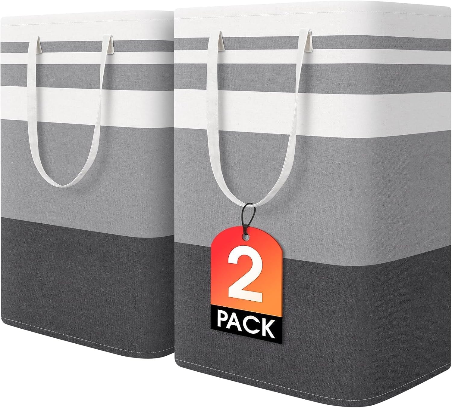 2 Pack Large Laundry Baskets, Waterproof, Freestanding Laundry Hampers, Collapsible Clothes Hamper with Reinforced Handles in Laundry Room, College Dorm, Bathroom, Bedroom (Grey, 75Lx2) - DelightsDownSouth