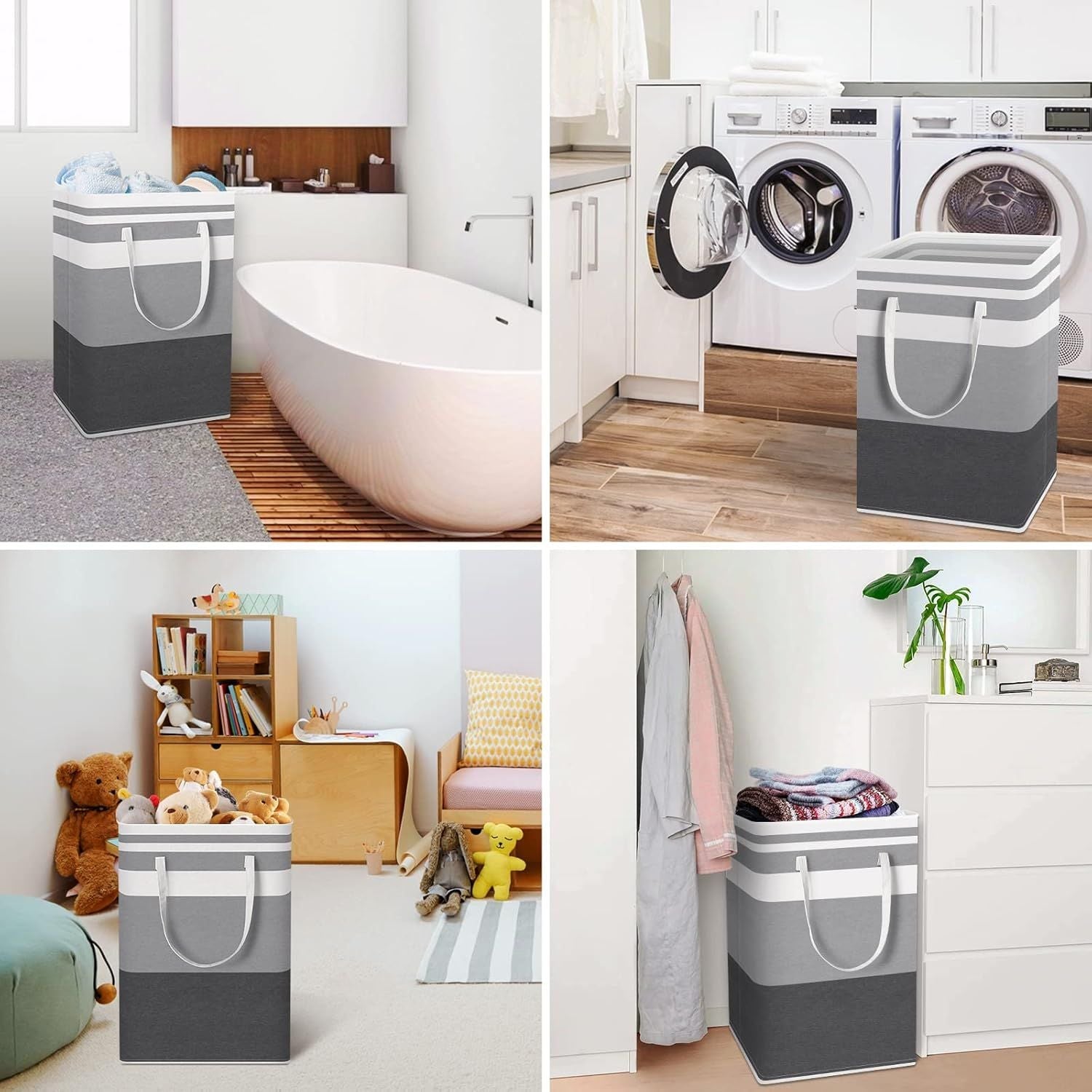 2 Pack Large Laundry Baskets, Waterproof, Freestanding Laundry Hampers, Collapsible Clothes Hamper with Reinforced Handles in Laundry Room, College Dorm, Bathroom, Bedroom (Grey, 75Lx2) - DelightsDownSouth