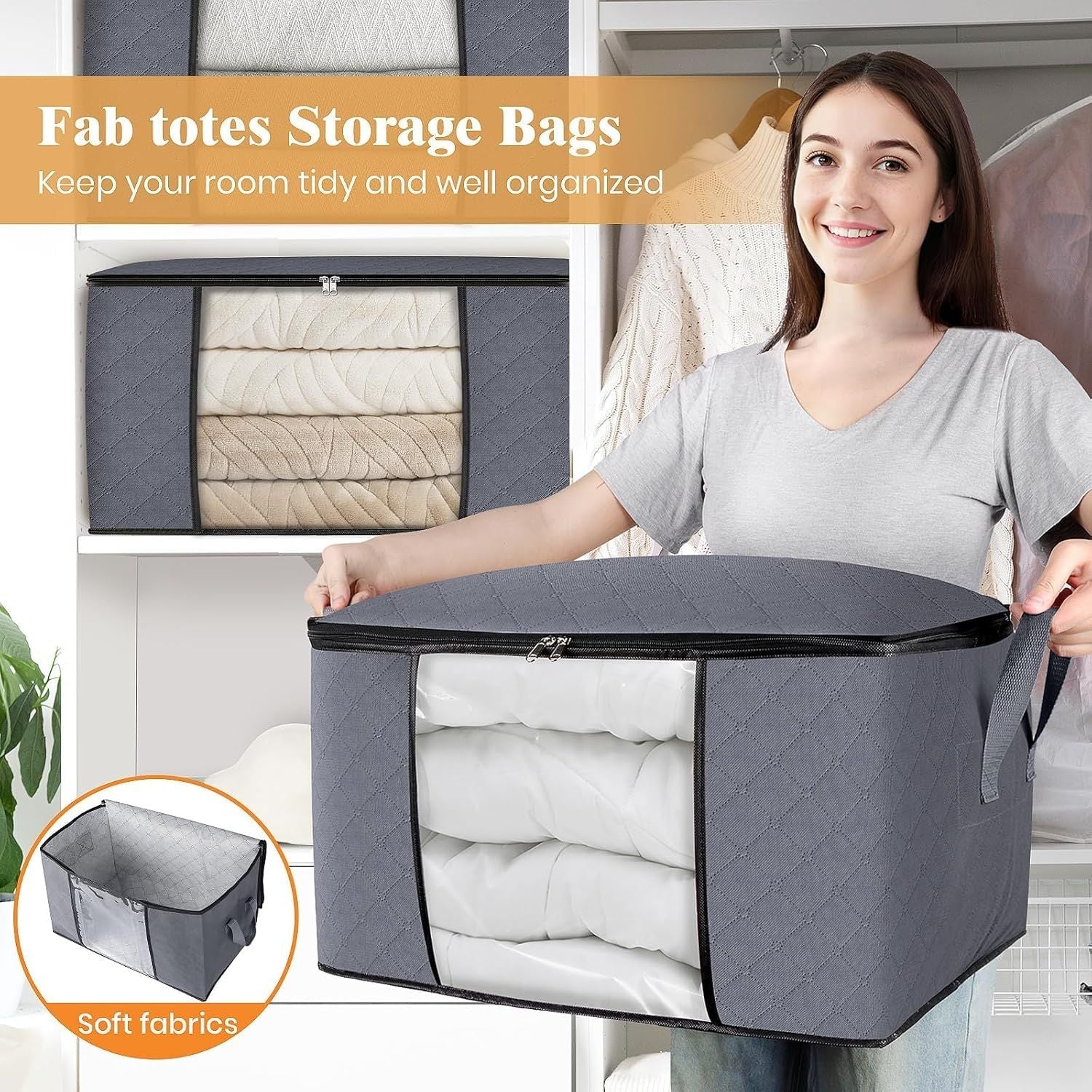 2 Pack Laundry Hamper Large Collapsible Laundry Baskets, Freestanding Waterproof Clothes Hamper with Easy Carry Handles in Laundry Room Bedroom Bathroom College Dorm, GreyBlue, 2 x 80L - DelightsDownSouth