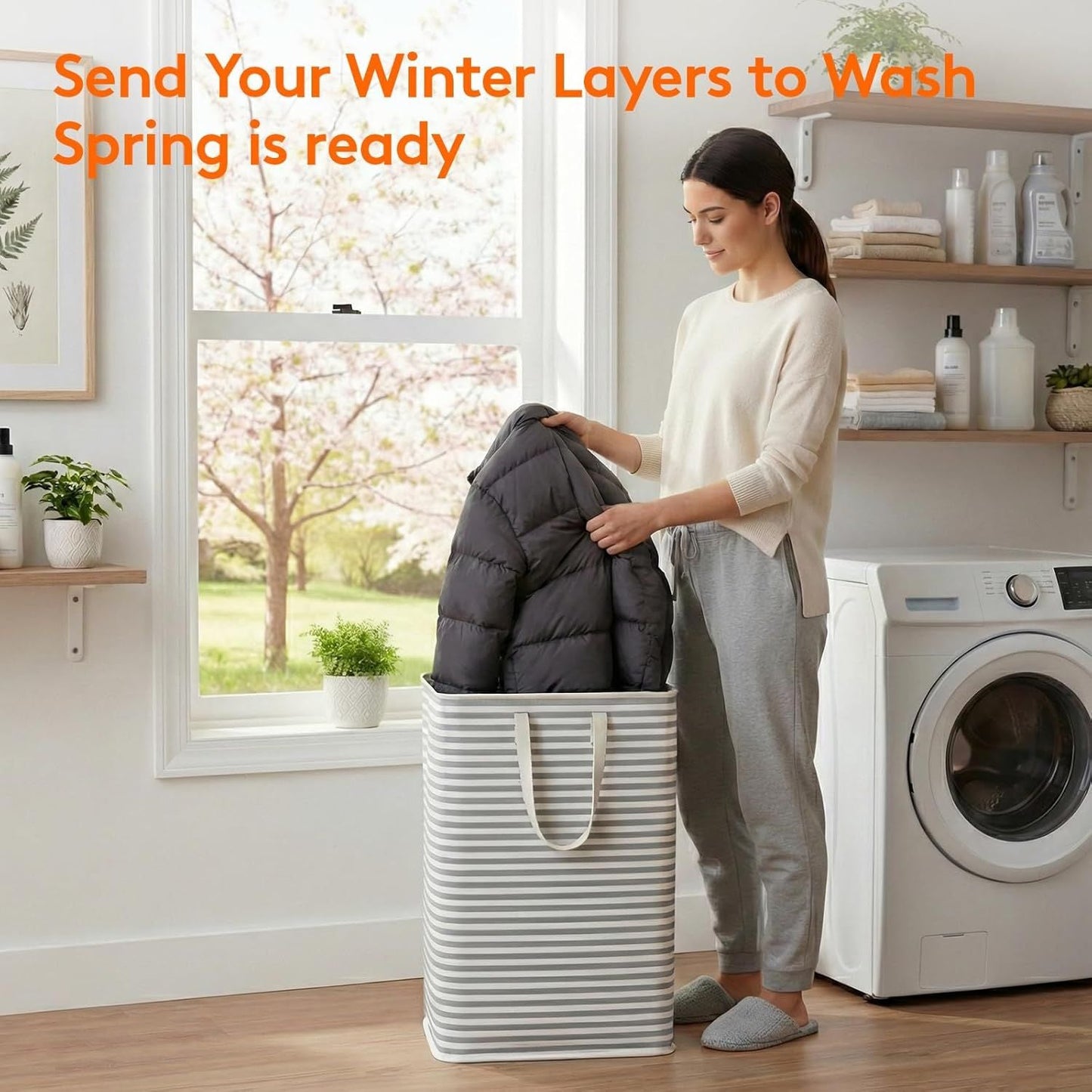2 Pack Laundry Hamper Large Collapsible Laundry Baskets, Freestanding Waterproof Clothes Hamper with Easy Carry Handles in Laundry Room Bedroom Bathroom College Dorm, Grey, 2 x 80L - DelightsDownSouth