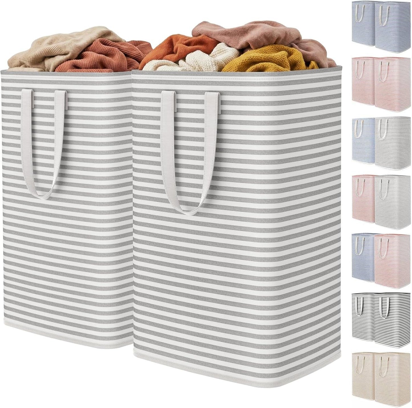 2 Pack Laundry Hamper Large Collapsible Laundry Baskets, Freestanding Waterproof Clothes Hamper with Easy Carry Handles in Laundry Room Bedroom Bathroom College Dorm, Grey, 2 x 80L - DelightsDownSouth