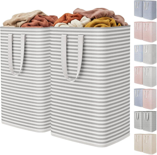2 Pack Laundry Hamper Large Collapsible Laundry Baskets, Freestanding Waterproof Clothes Hamper with Easy Carry Handles in Laundry Room Bedroom Bathroom College Dorm, Grey, 2 x 80L - DelightsDownSouth