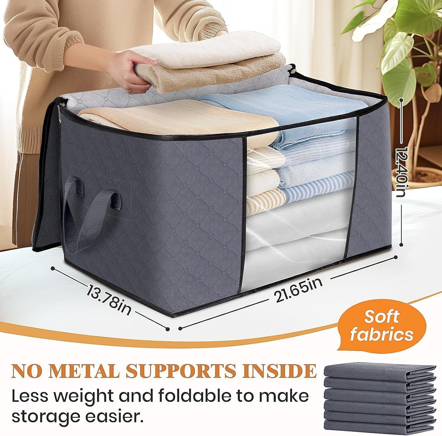 2 Pack Laundry Hamper Large Collapsible Laundry Baskets, Freestanding Waterproof Clothes Hamper with Easy Carry Handles in Laundry Room Bedroom Bathroom College Dorm, GreyBlue, 2 x 80L - DelightsDownSouth