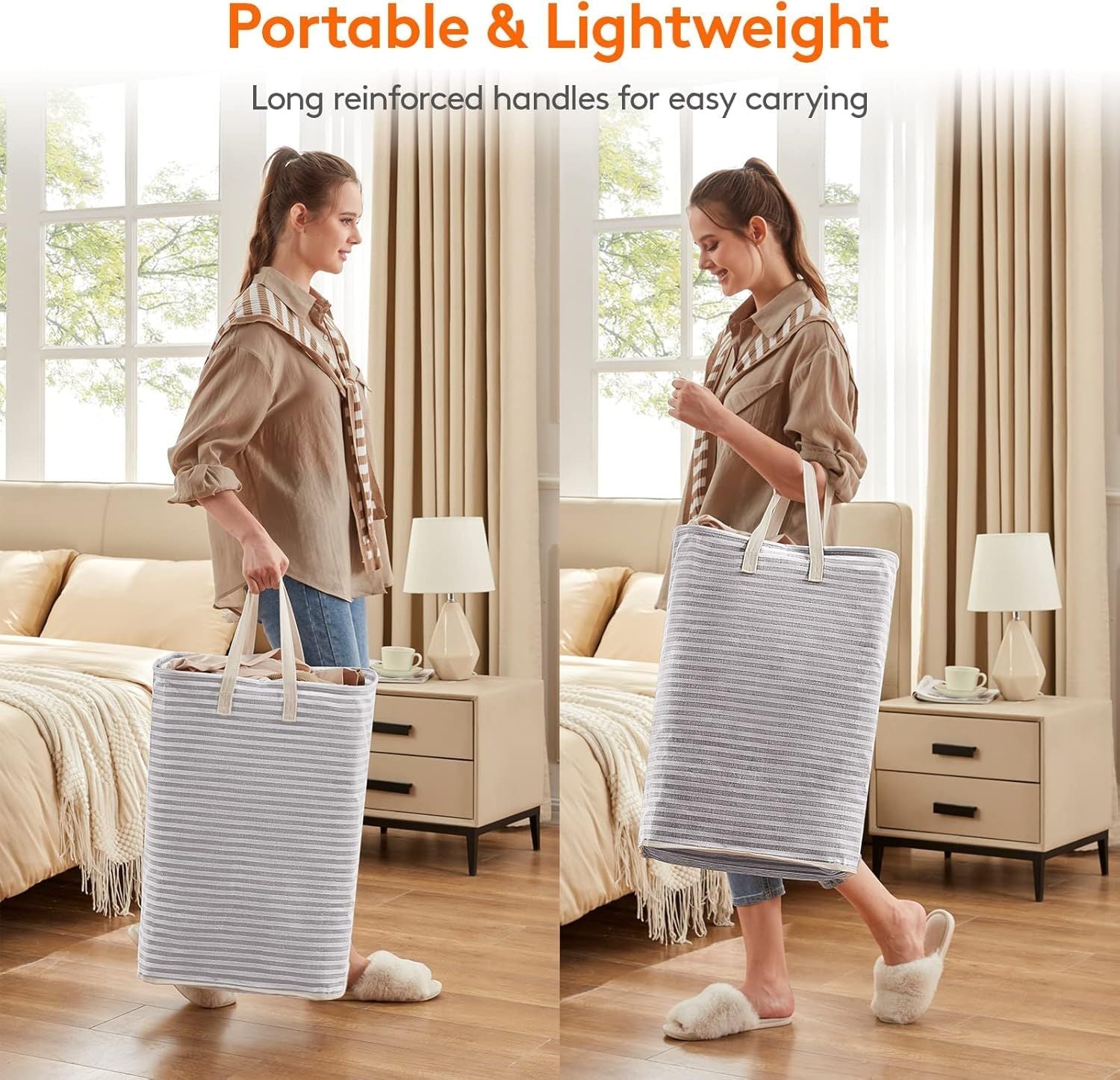 2 Pack Laundry Hamper Large Collapsible Laundry Baskets, Freestanding Waterproof Clothes Hamper with Easy Carry Handles in Laundry Room Bedroom Bathroom College Dorm, Grey, 2 x 80L - DelightsDownSouth
