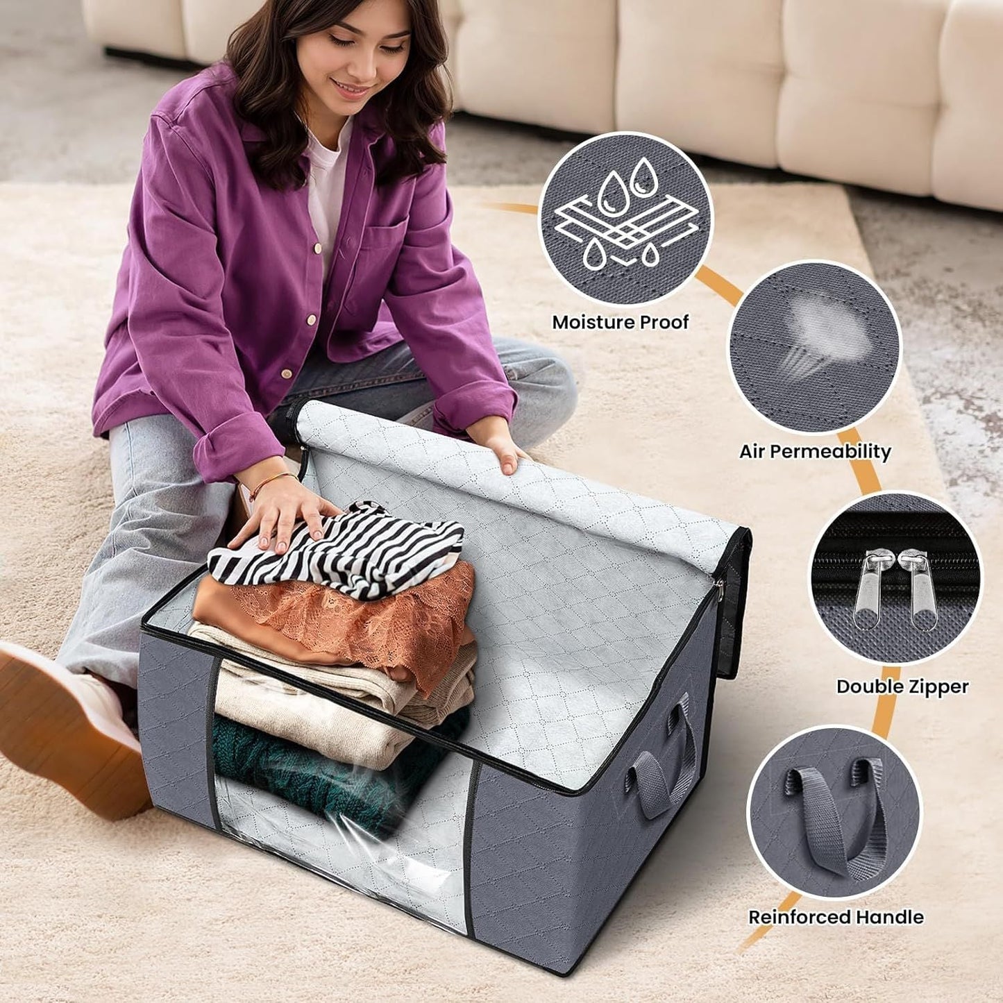 2 Pack Laundry Hamper Large Collapsible Laundry Baskets, Freestanding Waterproof Clothes Hamper with Easy Carry Handles in Laundry Room Bedroom Bathroom College Dorm, GreyBlue, 2 x 80L - DelightsDownSouth