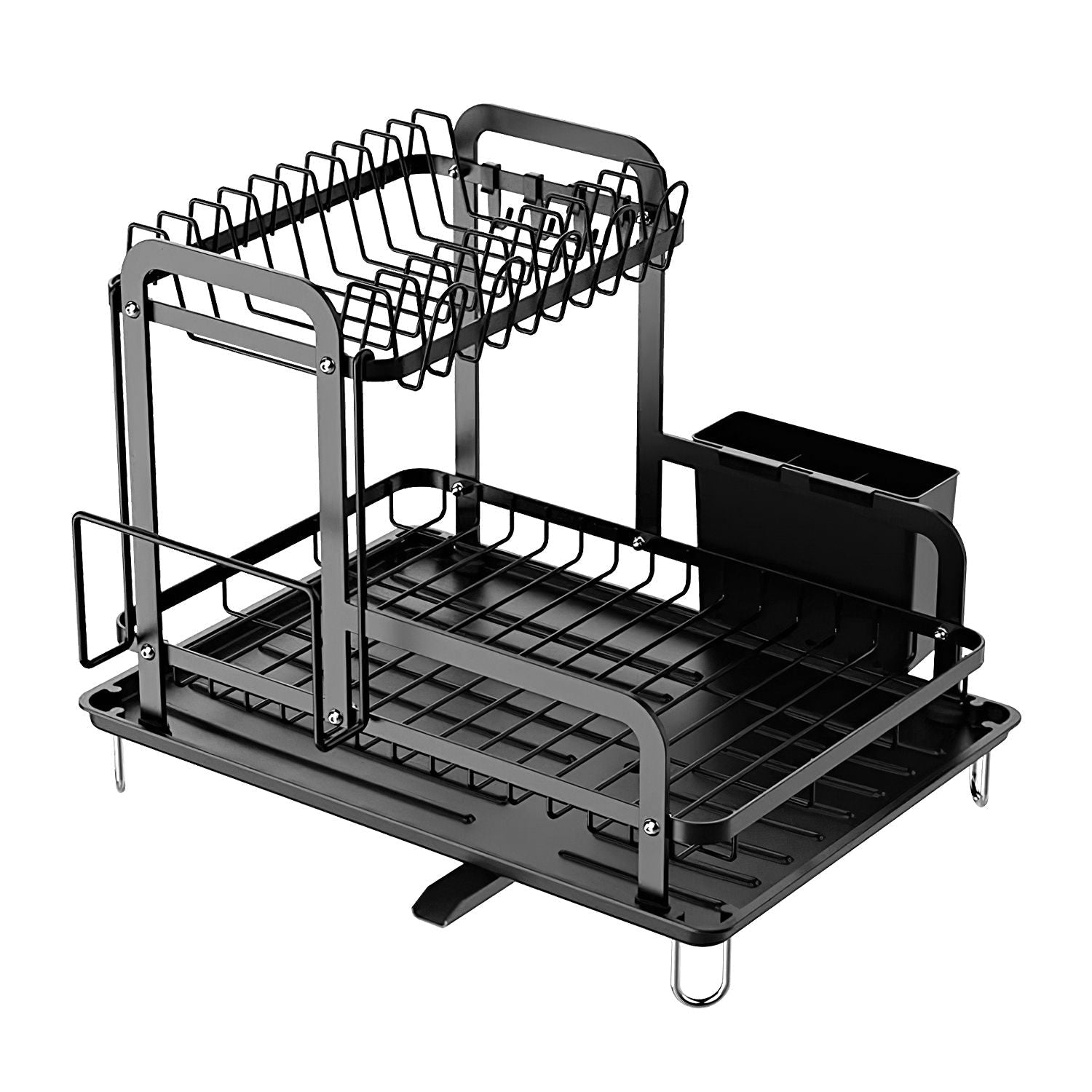 2 - Tier Dish Drying Rack for Kitchen Counter Space Saving Rustproof Dish Rack with Drainboard Detachable Kitchen Drainer Organizer Set with Utensil Holder Bowl Rack Dish Rack Chopping Board Rack - DelightsDownSouth