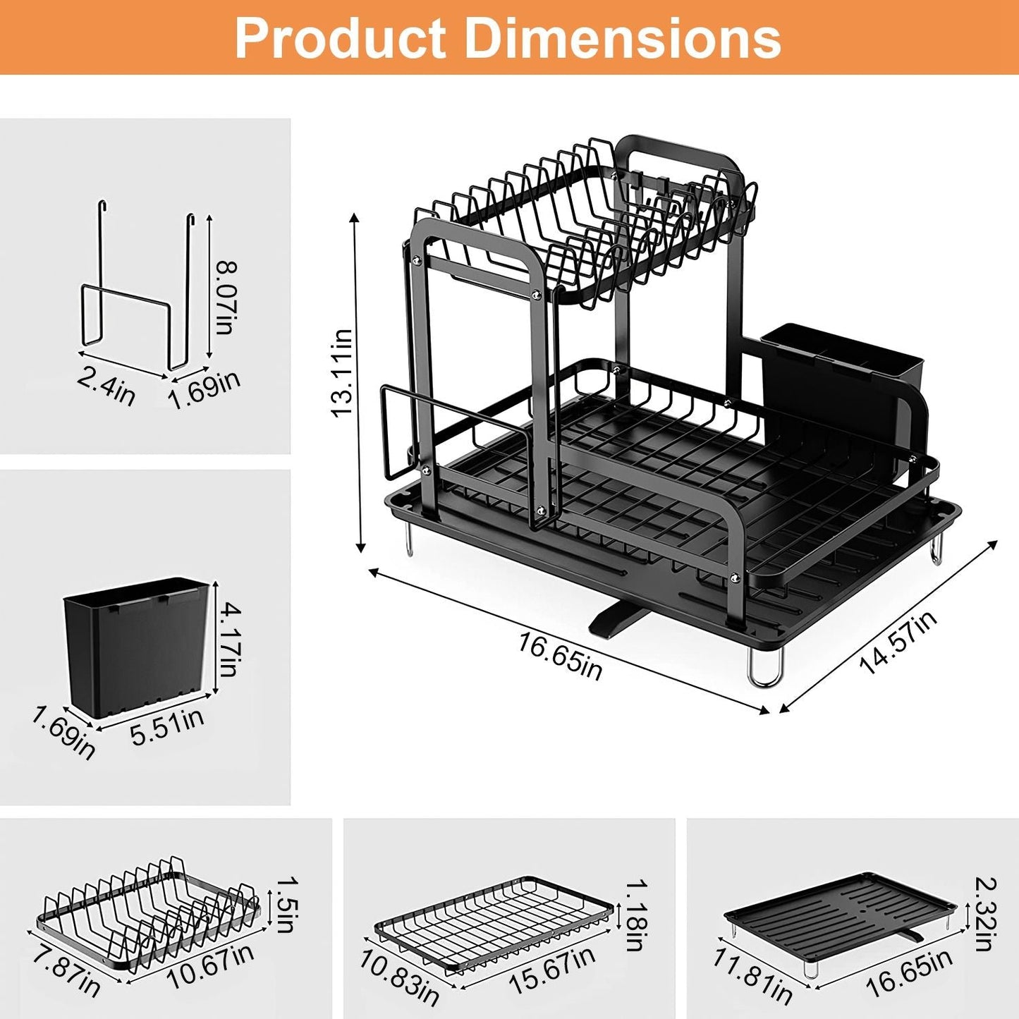 2 - Tier Dish Drying Rack for Kitchen Counter Space Saving Rustproof Dish Rack with Drainboard Detachable Kitchen Drainer Organizer Set with Utensil Holder Bowl Rack Dish Rack Chopping Board Rack - DelightsDownSouth