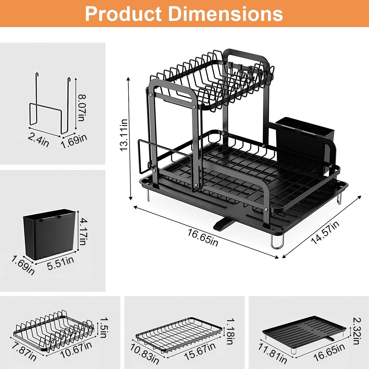 2 - Tier Dish Drying Rack for Kitchen Counter Space Saving Rustproof Dish Rack with Drainboard Detachable Kitchen Drainer Organizer Set with Utensil Holder Bowl Rack Dish Rack Chopping Board Rack - DelightsDownSouth