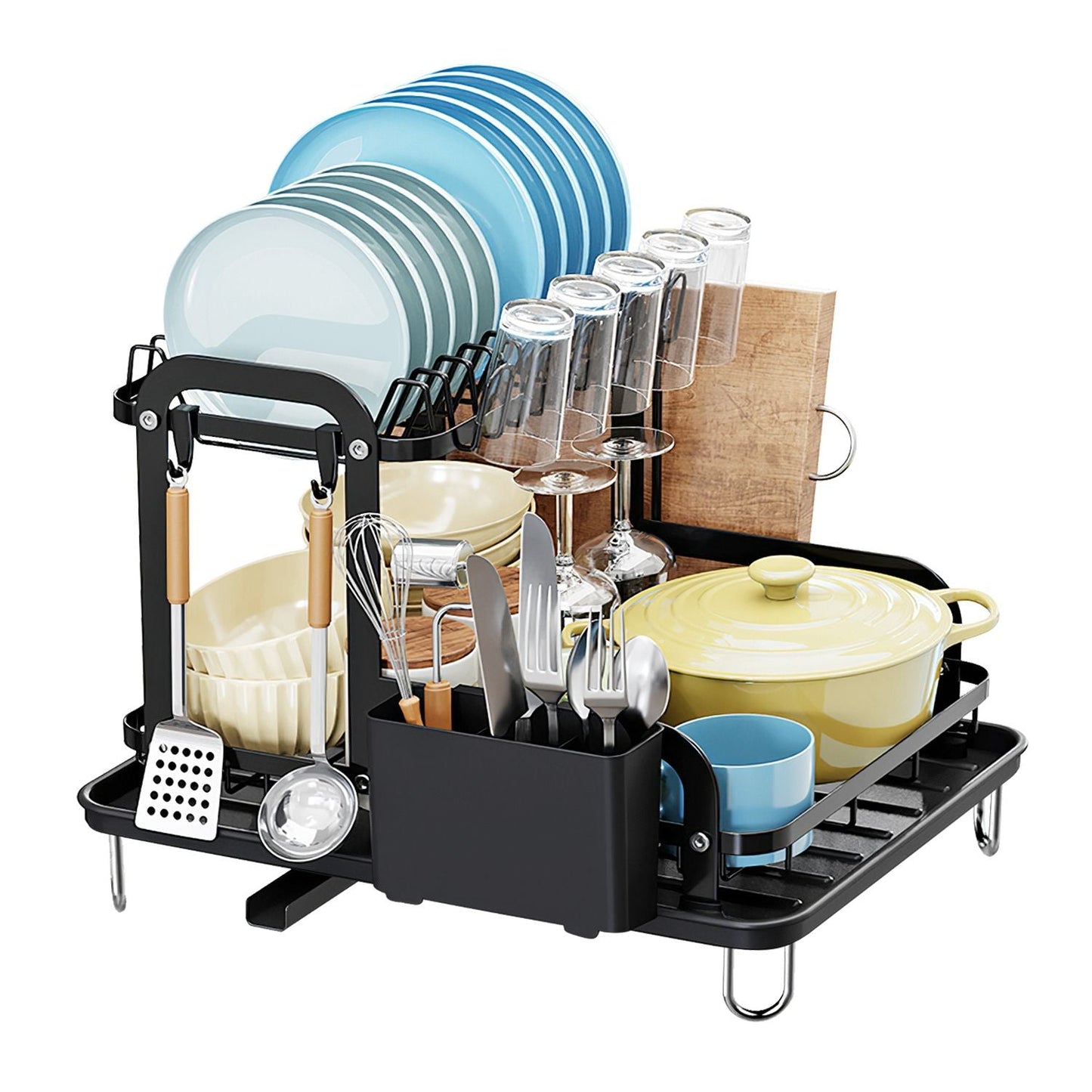 2 - Tier Dish Drying Rack for Kitchen Counter Space Saving Rustproof Dish Rack with Drainboard Detachable Kitchen Drainer Organizer Set with Utensil Holder Bowl Rack Dish Rack Chopping Board Rack - DelightsDownSouth