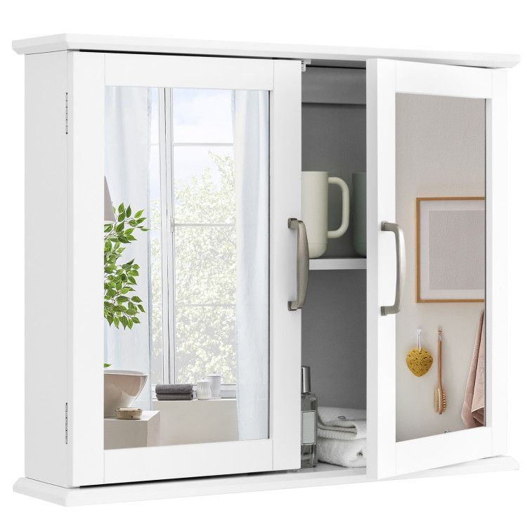 2 - Tier Wall - Mounted Mirror Storage Cabinet with Handles for Bathroom - DelightsDownSouth