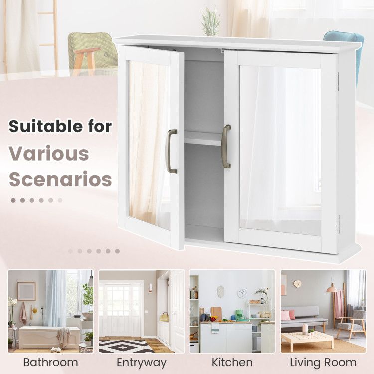2 - Tier Wall - Mounted Mirror Storage Cabinet with Handles for Bathroom - DelightsDownSouth