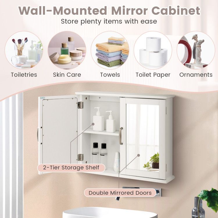 2 - Tier Wall - Mounted Mirror Storage Cabinet with Handles for Bathroom - DelightsDownSouth