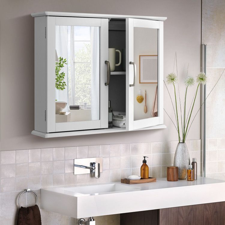 2 - Tier Wall - Mounted Mirror Storage Cabinet with Handles for Bathroom - DelightsDownSouth