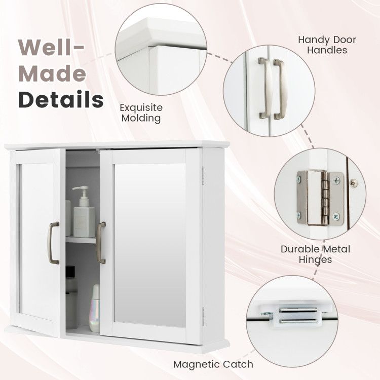 2 - Tier Wall - Mounted Mirror Storage Cabinet with Handles for Bathroom - DelightsDownSouth