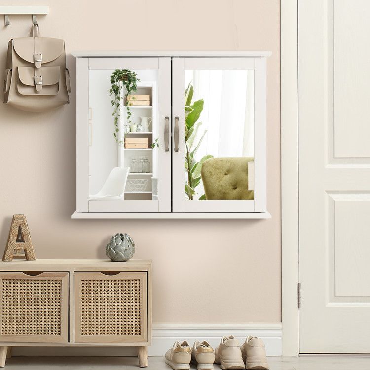 2 - Tier Wall - Mounted Mirror Storage Cabinet with Handles for Bathroom - DelightsDownSouth