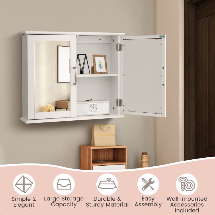 2 - Tier Wall - Mounted Mirror Storage Cabinet with Handles for Bathroom - DelightsDownSouth