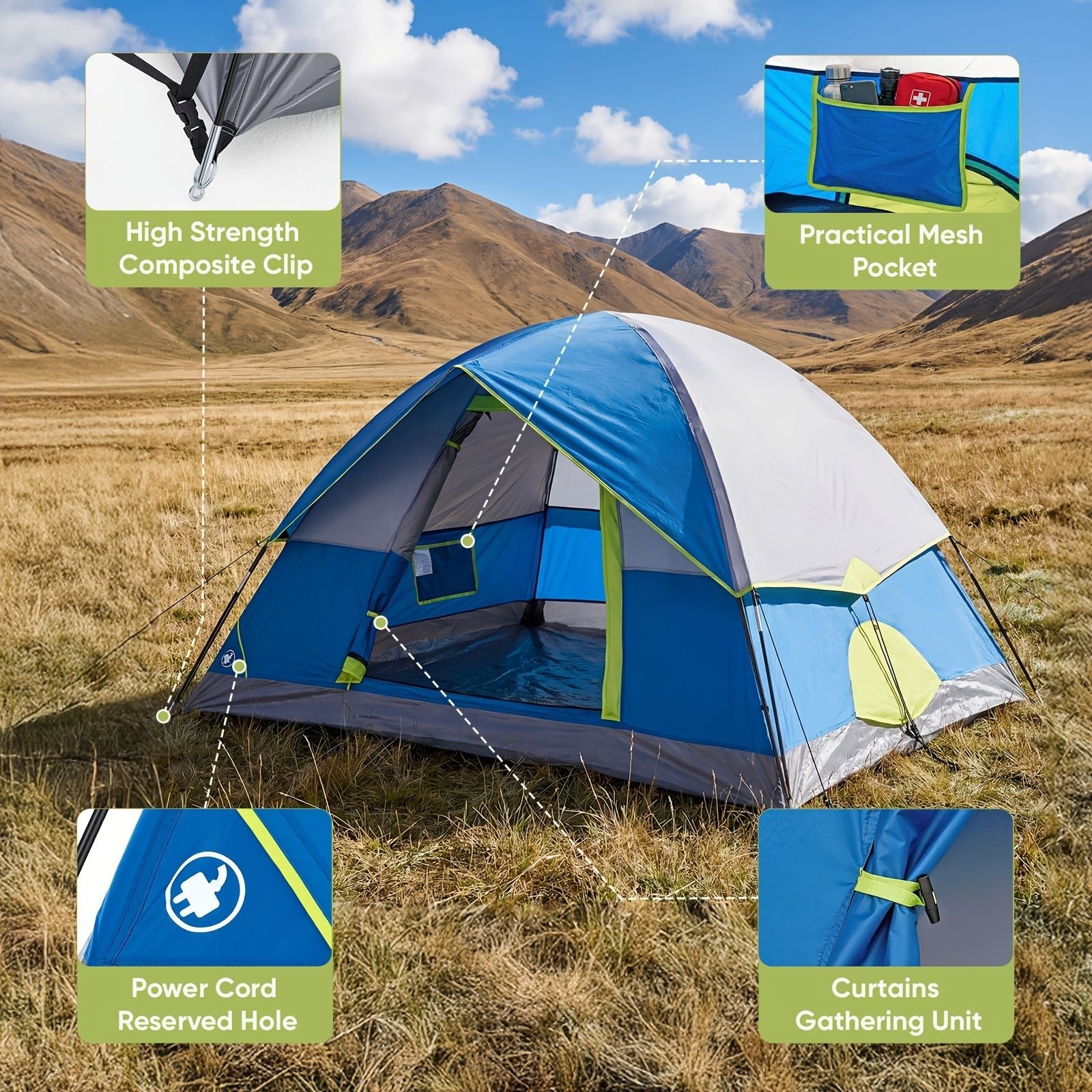 2/4 Person High Quality Camping Tent with Tent Fly, Easy Setup Dome Tent with Mesh Windows & Skylights, Lightweight Portable Tent for Outdoor Camping, Festivals & Backyard - DelightsDownSouth