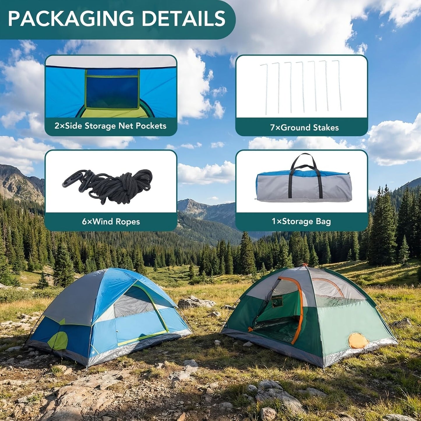 2/4 Person High Quality Camping Tent with Tent Fly, Easy Setup Dome Tent with Mesh Windows & Skylights, Lightweight Portable Tent for Outdoor Camping, Festivals & Backyard - DelightsDownSouth