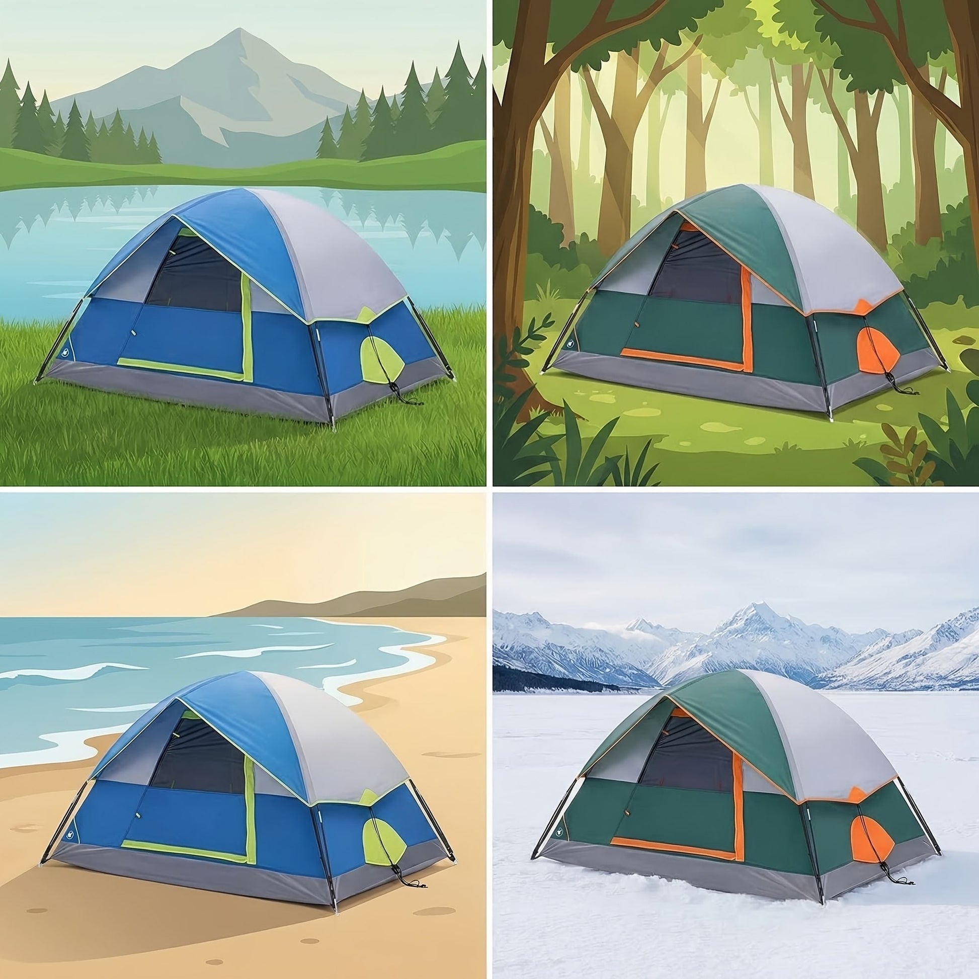 2/4 Person High Quality Camping Tent with Tent Fly, Easy Setup Dome Tent with Mesh Windows & Skylights, Lightweight Portable Tent for Outdoor Camping, Festivals & Backyard - DelightsDownSouth