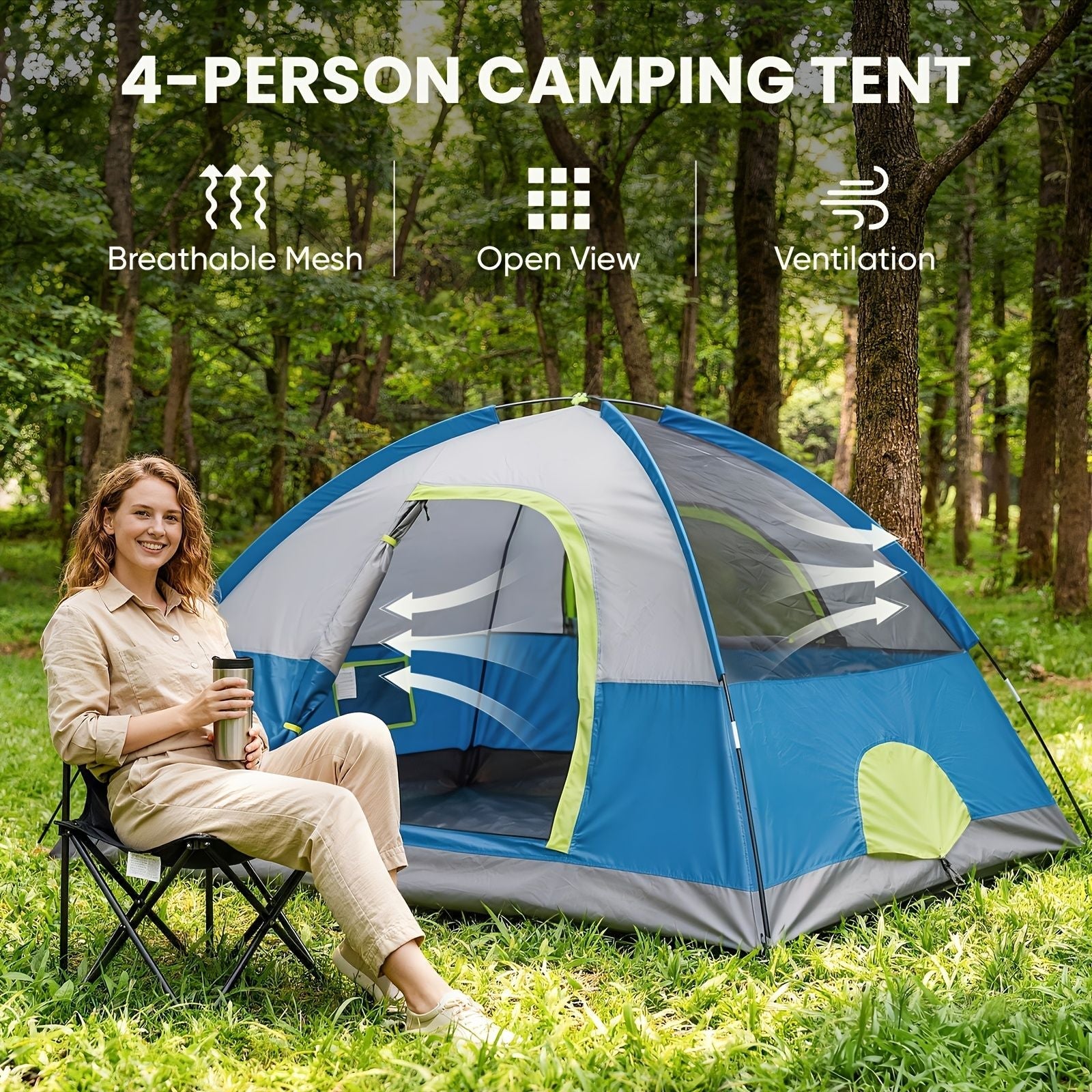 2/4 Person High Quality Camping Tent with Tent Fly, Easy Setup Dome Tent with Mesh Windows & Skylights, Lightweight Portable Tent for Outdoor Camping, Festivals & Backyard - DelightsDownSouth