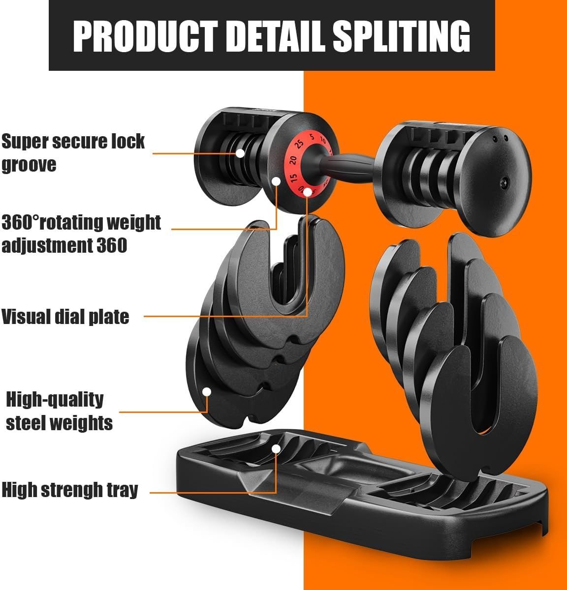 25LB 5 in 1 Single Adjustable Dumbbell Free Dumbbell Weight Adjust with Anti - Slip Metal Handle, Ideal for Full - Body Home Gym Workouts - DelightsDownSouth