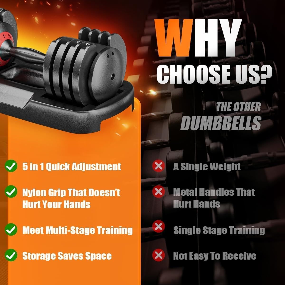 25LB 5 in 1 Single Adjustable Dumbbell Free Dumbbell Weight Adjust with Anti - Slip Metal Handle, Ideal for Full - Body Home Gym Workouts - DelightsDownSouth