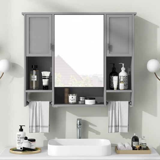 35'' x 28'' Modern Wall Mounted Bathroom Storage Cabinet, Bathroom Wall Cabinet with Mirror, Medicine Cabinet with Towels Bar - DelightsDownSouth