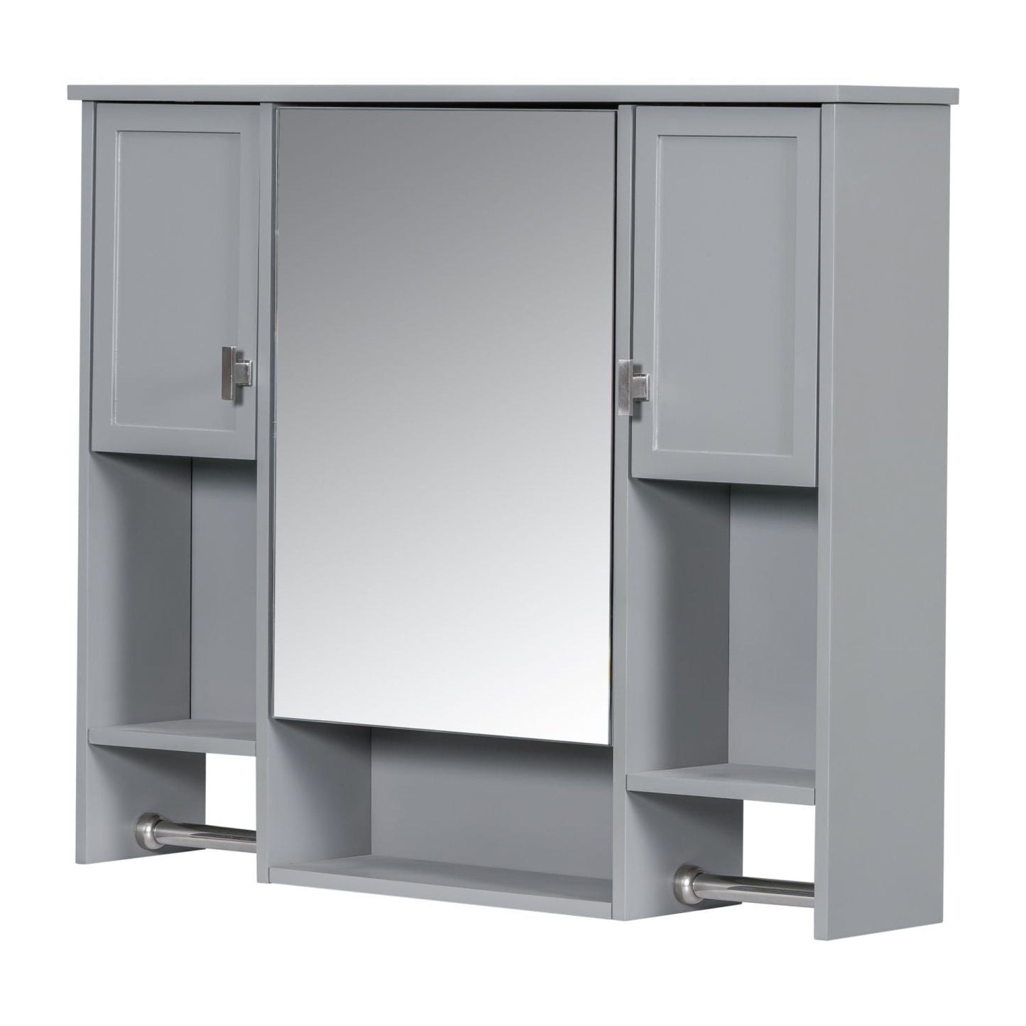 35'' x 28'' Modern Wall Mounted Bathroom Storage Cabinet, Bathroom Wall Cabinet with Mirror, Medicine Cabinet with Towels Bar - DelightsDownSouth