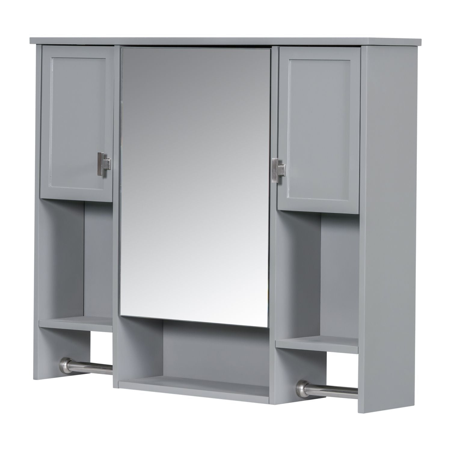 35'' x 28'' Modern Wall Mounted Bathroom Storage Cabinet, Bathroom Wall Cabinet with Mirror, Medicine Cabinet with Towels Bar - DelightsDownSouth