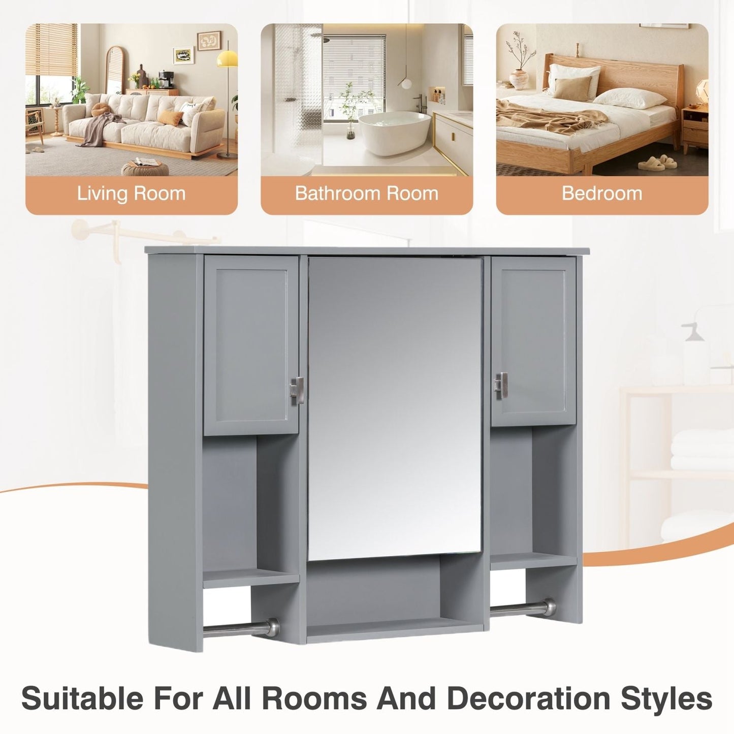35'' x 28'' Modern Wall Mounted Bathroom Storage Cabinet, Bathroom Wall Cabinet with Mirror, Medicine Cabinet with Towels Bar - DelightsDownSouth