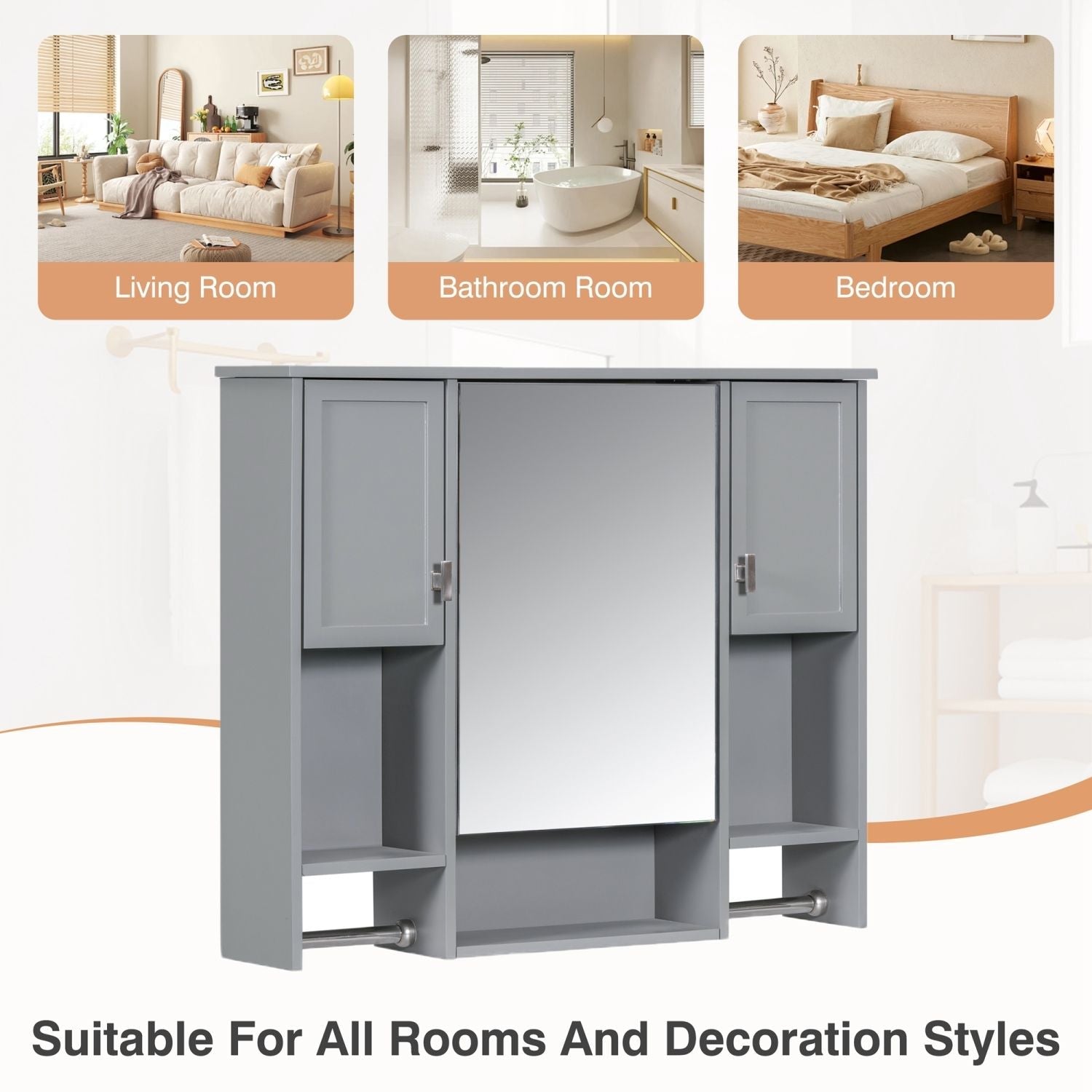 35'' x 28'' Modern Wall Mounted Bathroom Storage Cabinet, Bathroom Wall Cabinet with Mirror, Medicine Cabinet with Towels Bar - DelightsDownSouth
