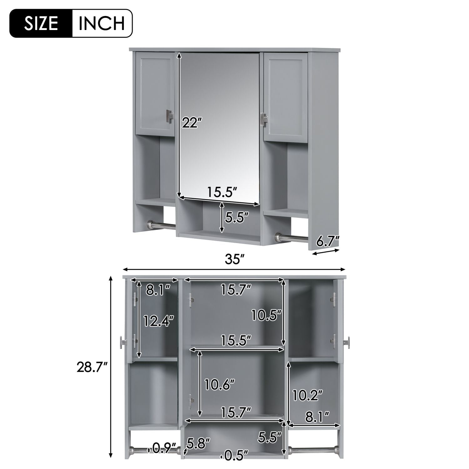 35'' x 28'' Modern Wall Mounted Bathroom Storage Cabinet, Bathroom Wall Cabinet with Mirror, Medicine Cabinet with Towels Bar - DelightsDownSouth
