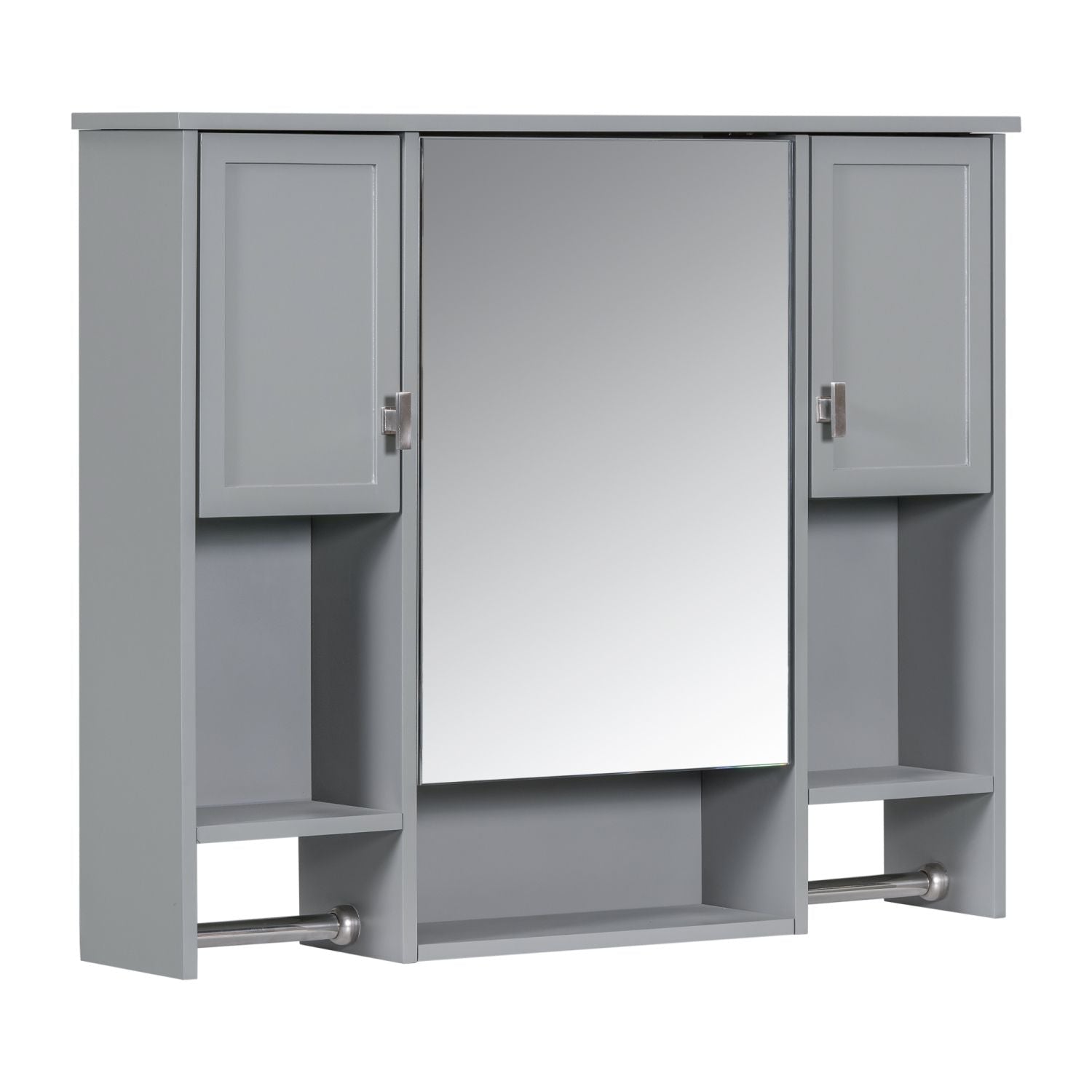35'' x 28'' Modern Wall Mounted Bathroom Storage Cabinet, Bathroom Wall Cabinet with Mirror, Medicine Cabinet with Towels Bar - DelightsDownSouth