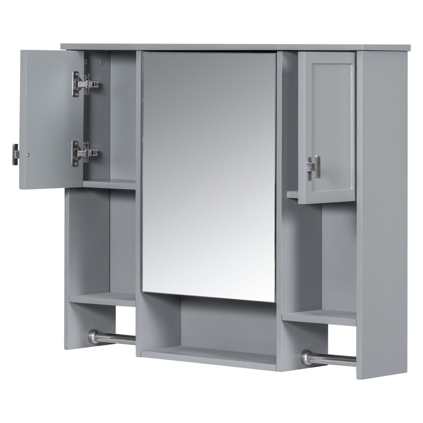 35'' x 28'' Modern Wall Mounted Bathroom Storage Cabinet, Bathroom Wall Cabinet with Mirror, Medicine Cabinet with Towels Bar - DelightsDownSouth