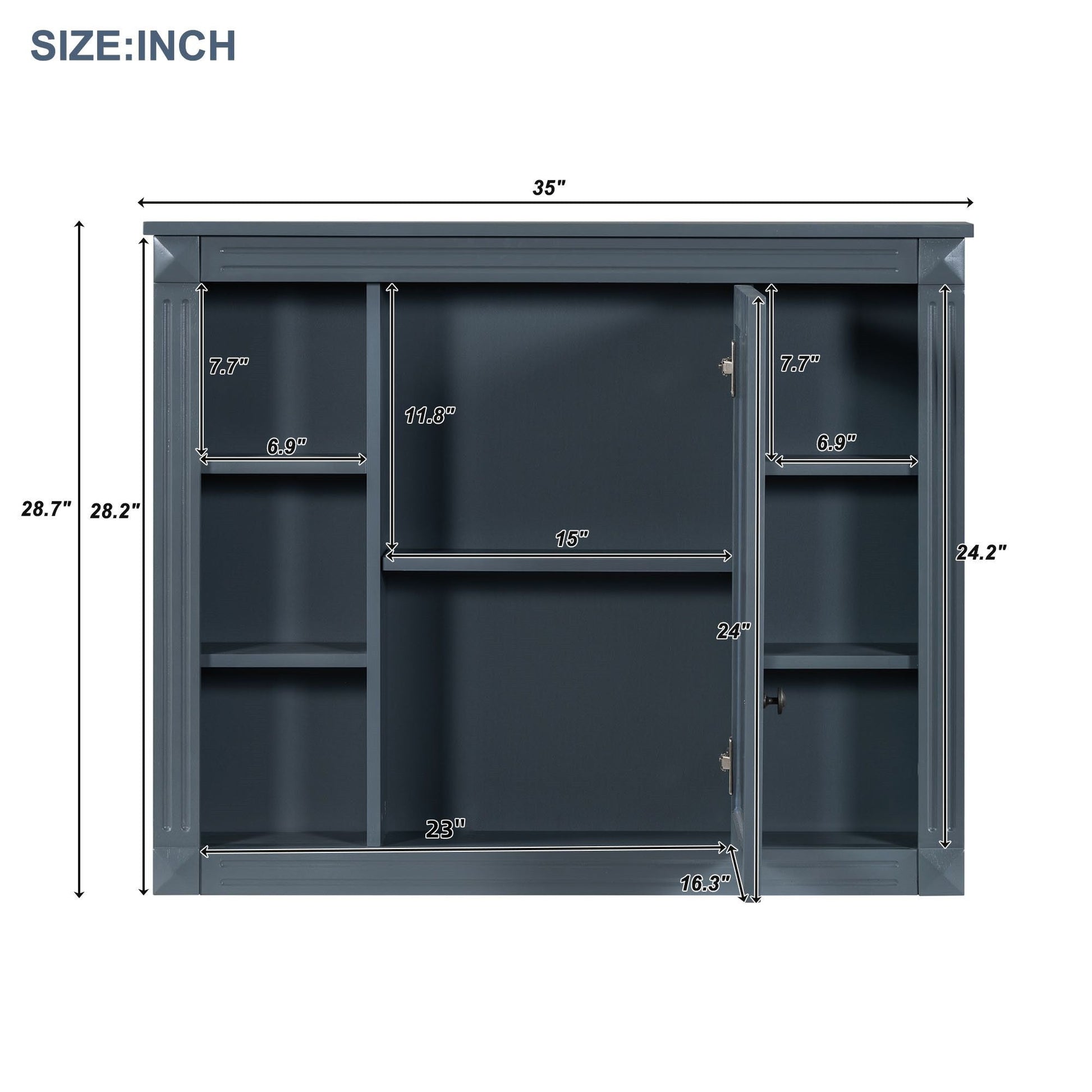 35'' x 28'' Wall Mounted Bathroom Storage Cabinet, Medicine Cabinet, Modern Bathroom Wall Cabinet with Mirror, Mirror Cabinet with 6 Open Shelves (Not Include Bathroom Vanity ) - DelightsDownSouth