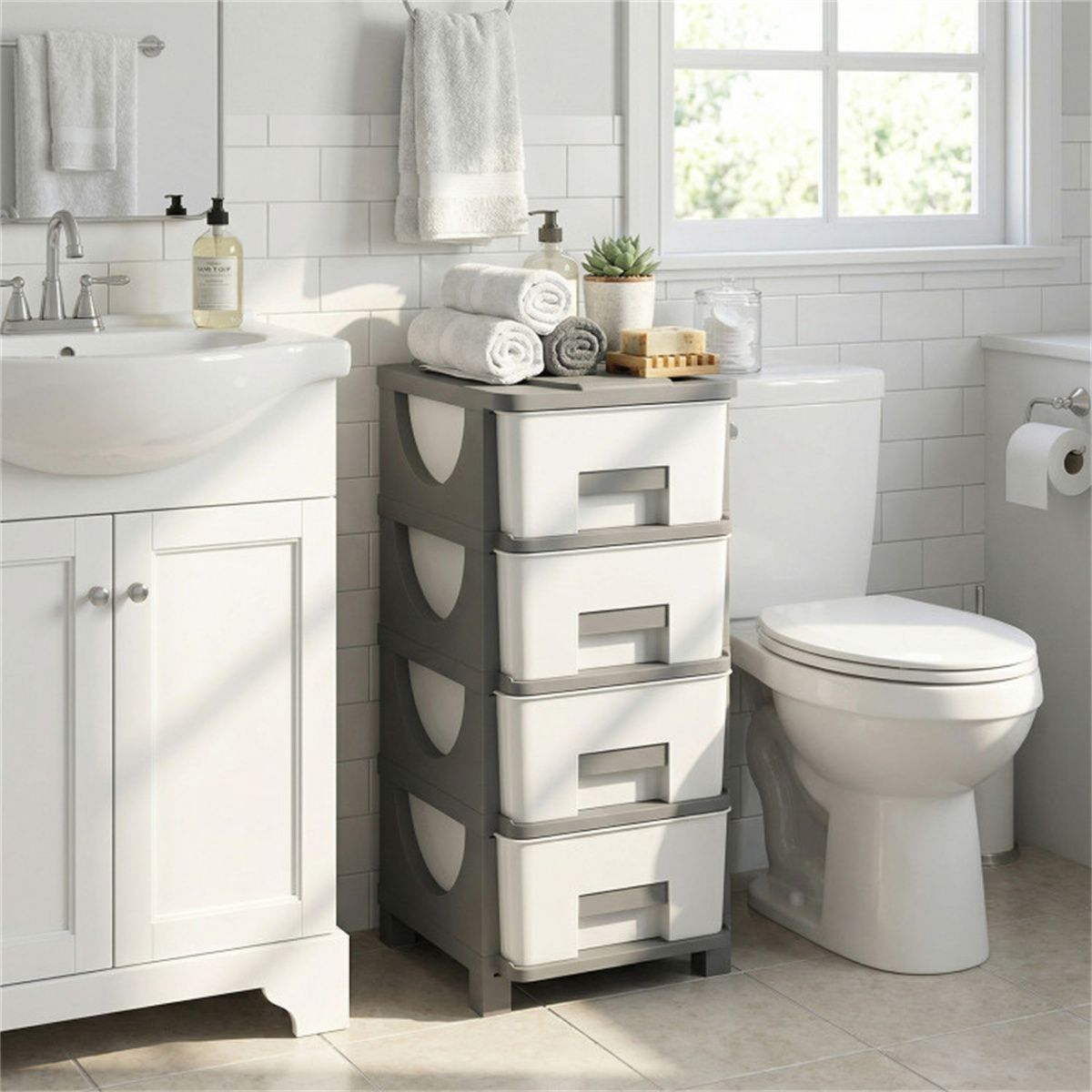 4 - Drawer Compact Plastic Storage Cabinet Vertical Organizer for Bedroom Bathroom Office - DelightsDownSouth