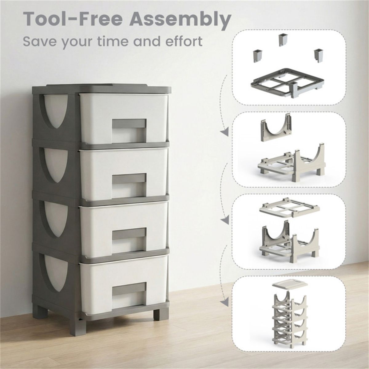 4 - Drawer Compact Plastic Storage Cabinet Vertical Organizer for Bedroom Bathroom Office - DelightsDownSouth