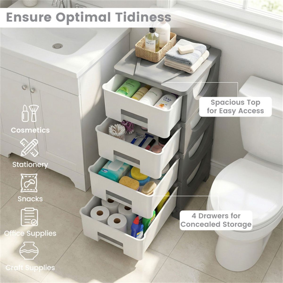 4 - Drawer Compact Plastic Storage Cabinet Vertical Organizer for Bedroom Bathroom Office - DelightsDownSouth