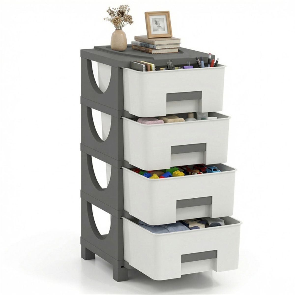 4 - Drawer Compact Plastic Storage Cabinet Vertical Organizer for Bedroom Bathroom Office - DelightsDownSouth